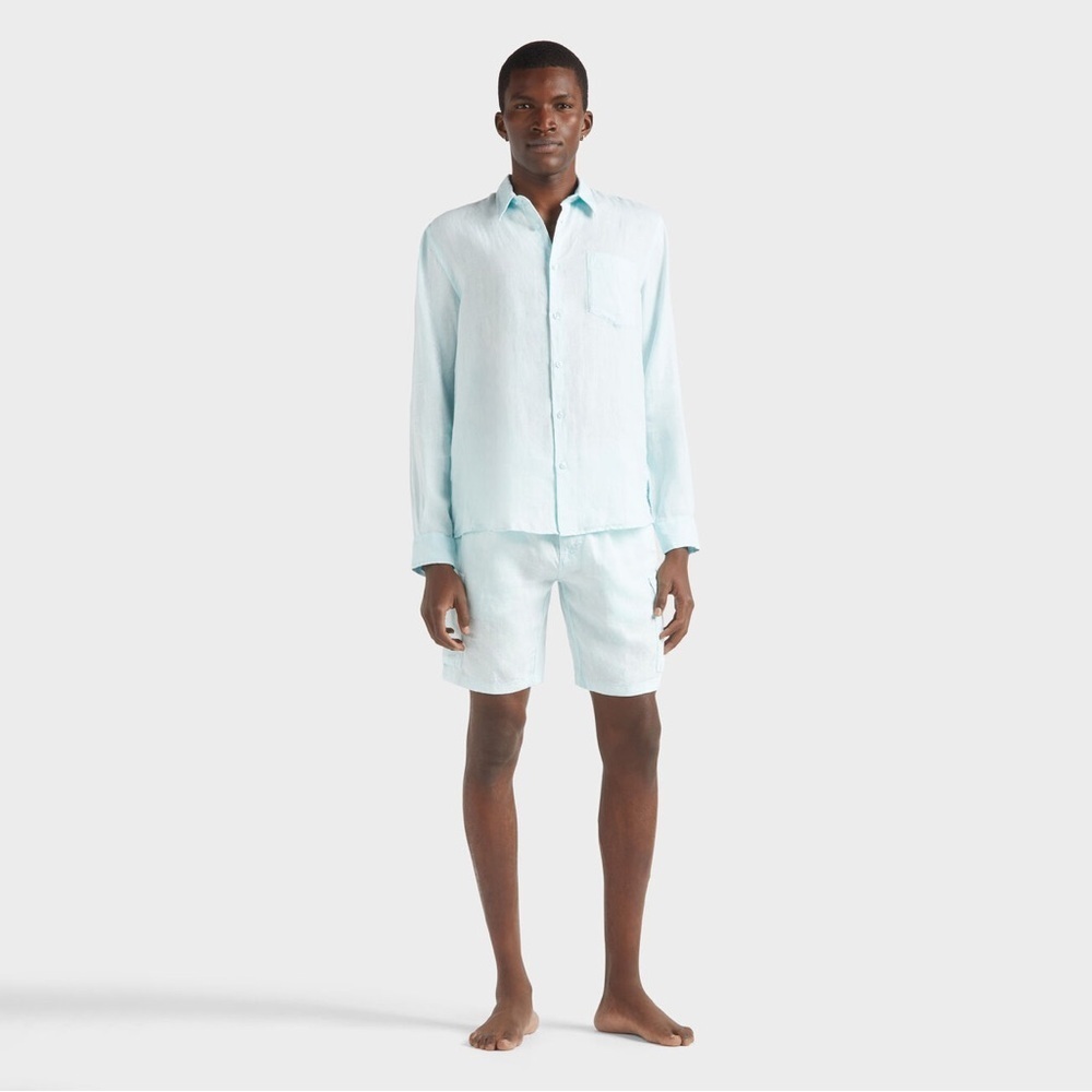 Vilebrequin Men's 3XL Light Blue 100% Linen Button-Up Shirt Long Sleeve Casual
